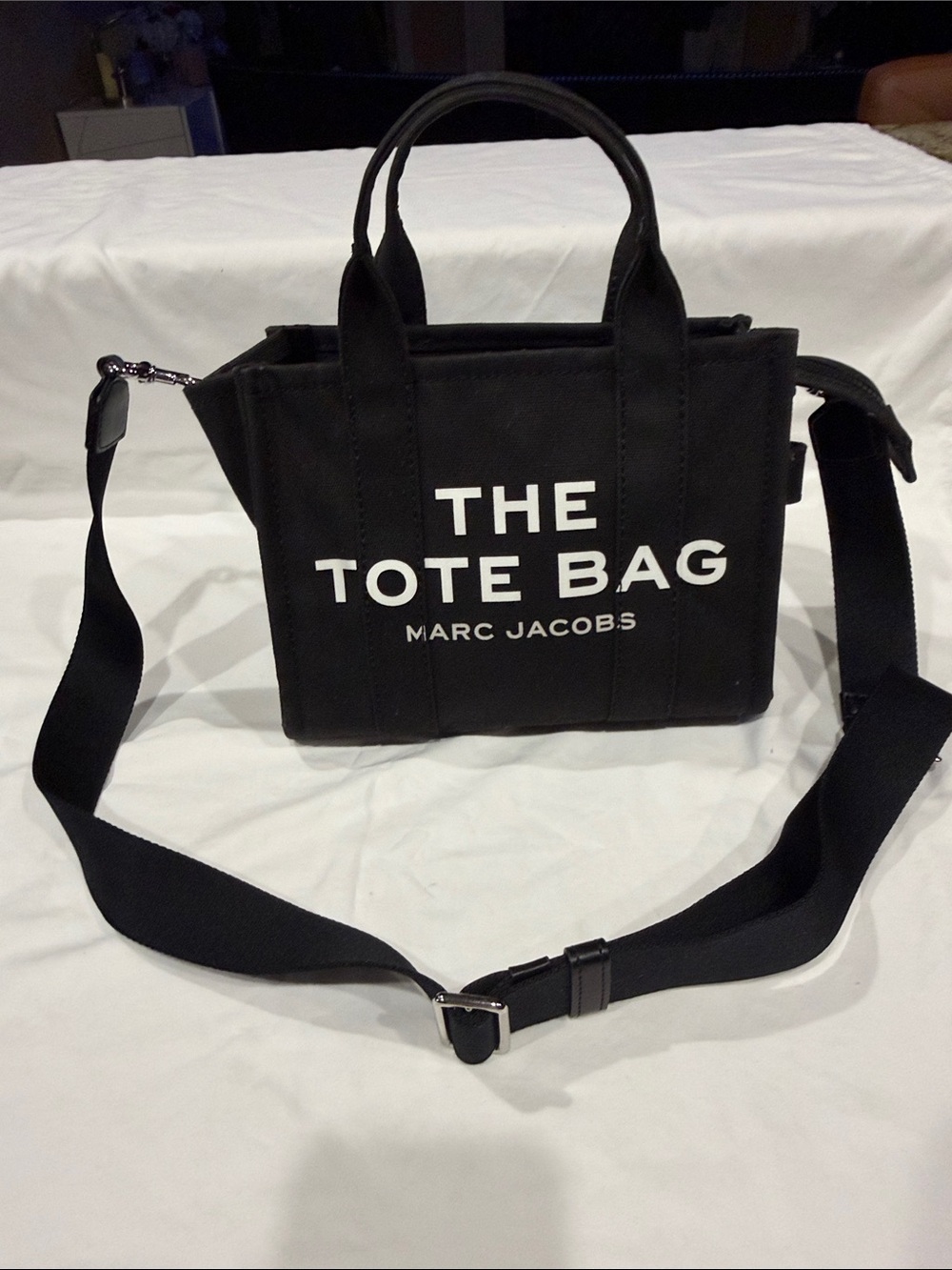 Authentic Marc Jacobs Black Canvas 'THE TOTE BAG' Mini Tote with Strap
